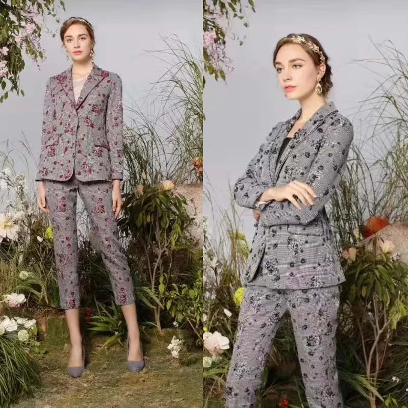 

2018 Fashion the new women's suit slim two piece set top and pants retro lady conjumto feminino casual office ensemble femme