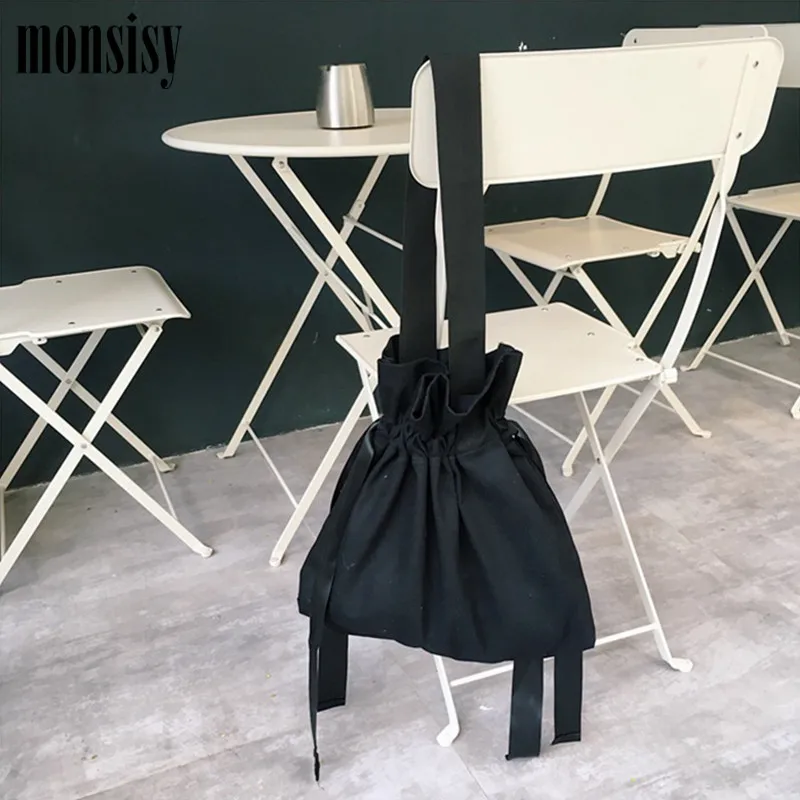 Monsisy женская сумка шоппер на шнурке Холщовая Сумка через плечо Модная хлопковая