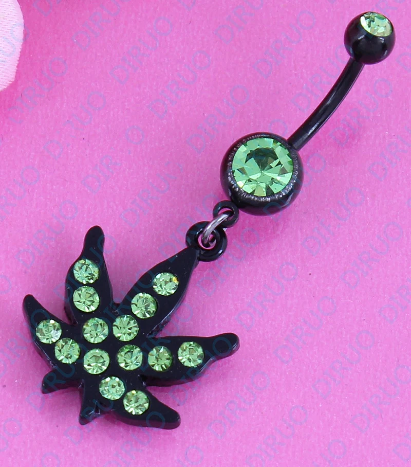 Unique Maple Leaf Shaped Navel Ring Fashion Green Oil Stainless Steel 