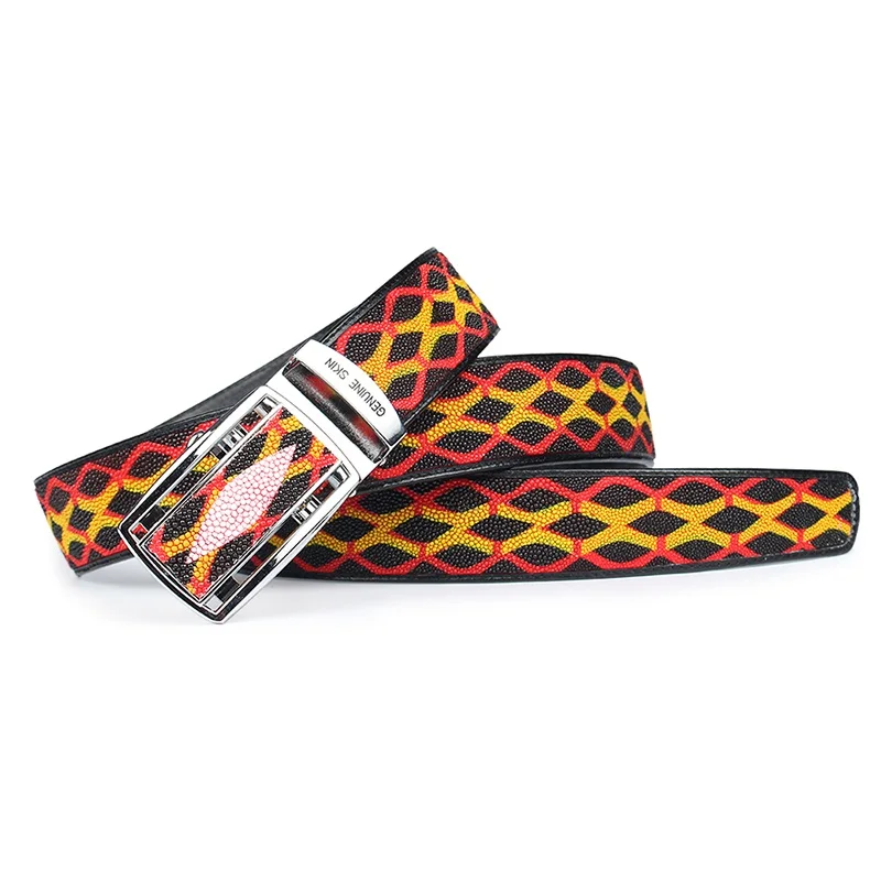African Colorful Printing Designer Genuine Stingray Leather Automatic