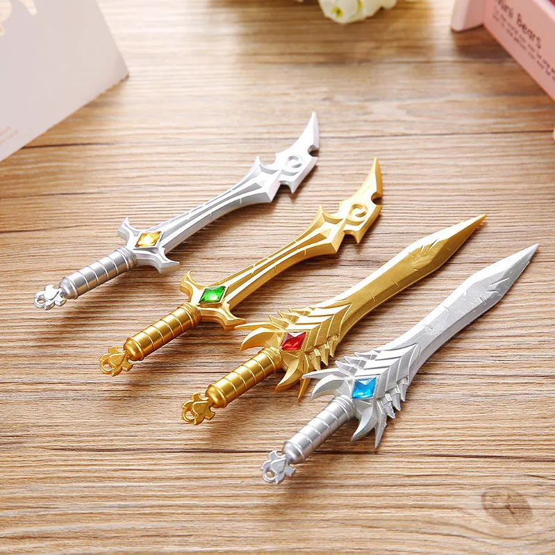 1 шт., креативная гелевая ручка с рисунком оружия из огненной линии, милая пластиковая ручка в виде меча, 0,38 мм, новинка, подарок для мальчиков, школьные канцелярские принадлежности
