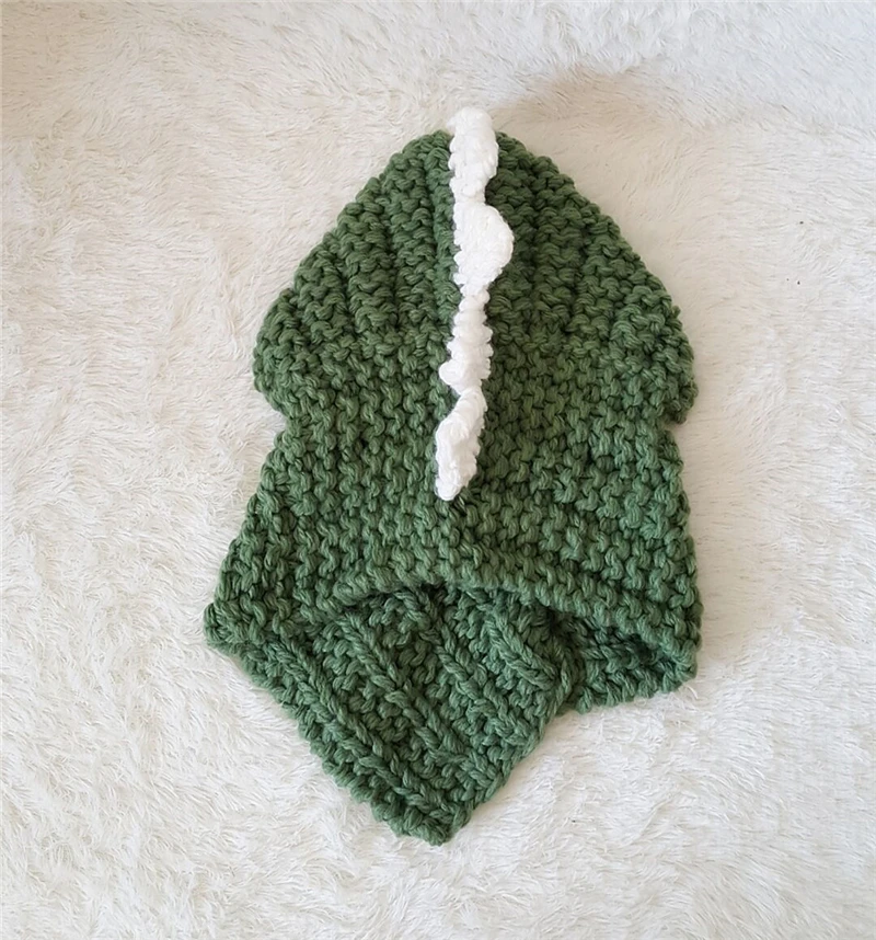 Kid Handmade Dinosaur Hat Children Eleka Knitted Cap Boy Girl Neckchief Tubular Scarf 3 Buttons Loop Shawl and Beanie_voghion.com
