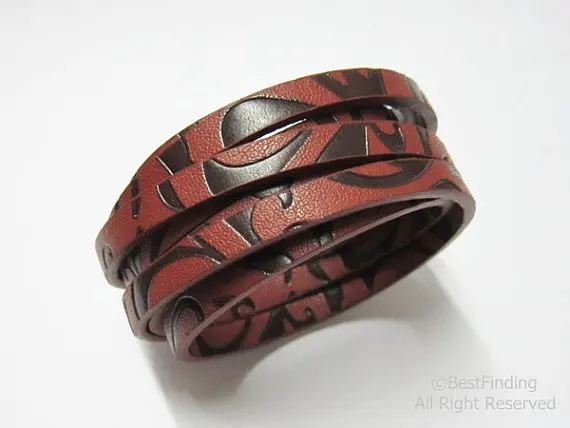 

5x2mm Brown shadow engrave leather cord Flat leather cord