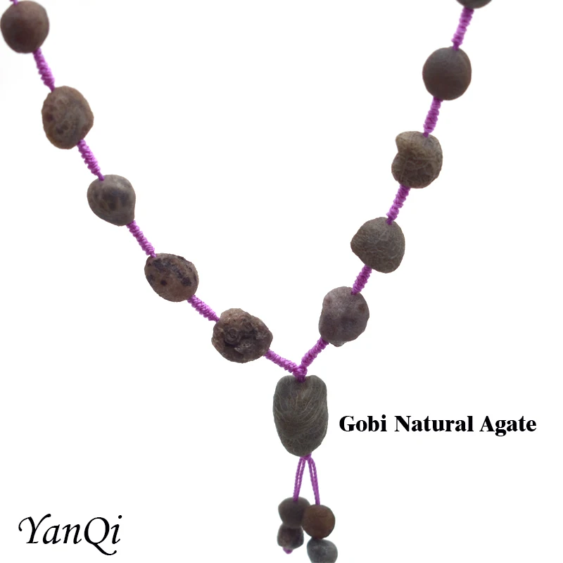 

Yanqi Long Knot Jewelry Stone Collares Gobi Agat Necklace For Woman Gifts Halsband Grey Color necklaces pendants knit rope chain