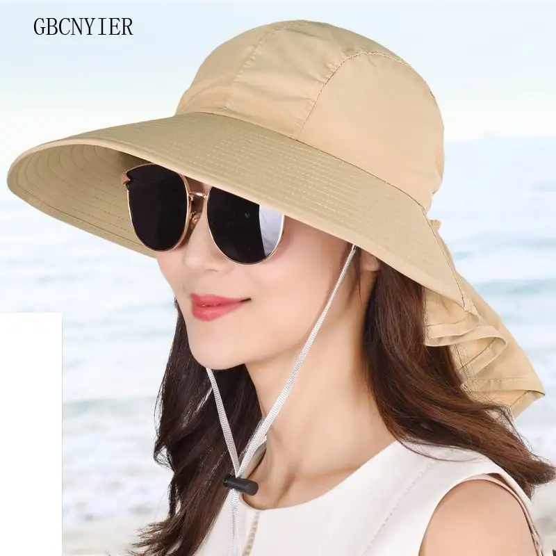Gbcnyier весной и летом Повседневное Для женщин Sunbonnet пляжные Sun Hat Большой Брим Солнцезащитная Панама ветрозащитный веревку дышащая