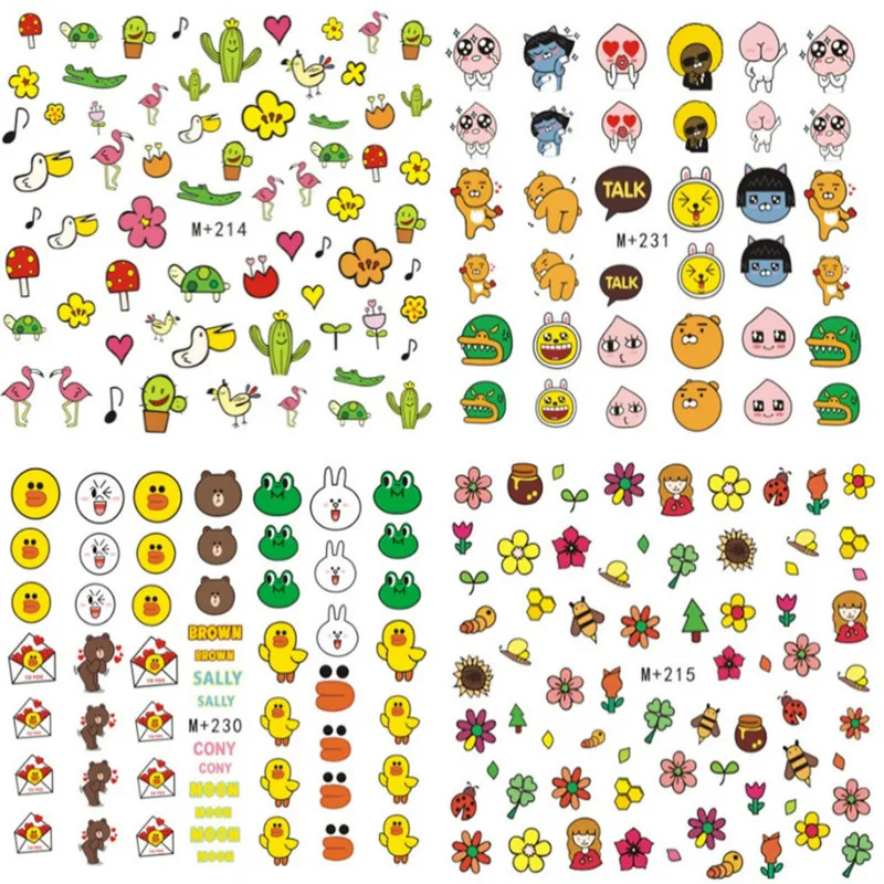 

kawaii 20 Style Cute Cartoon Water Transfer Nails Art Sticker Harajuku Rainbow Nail Wraps Stickers Watermark Fingernails Decals