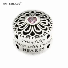 Amor y amistad corazón rosa perlas mujeres diy esterlina de plata-joyería apta pandora encantos pulseras de plata 925 original bijouterie