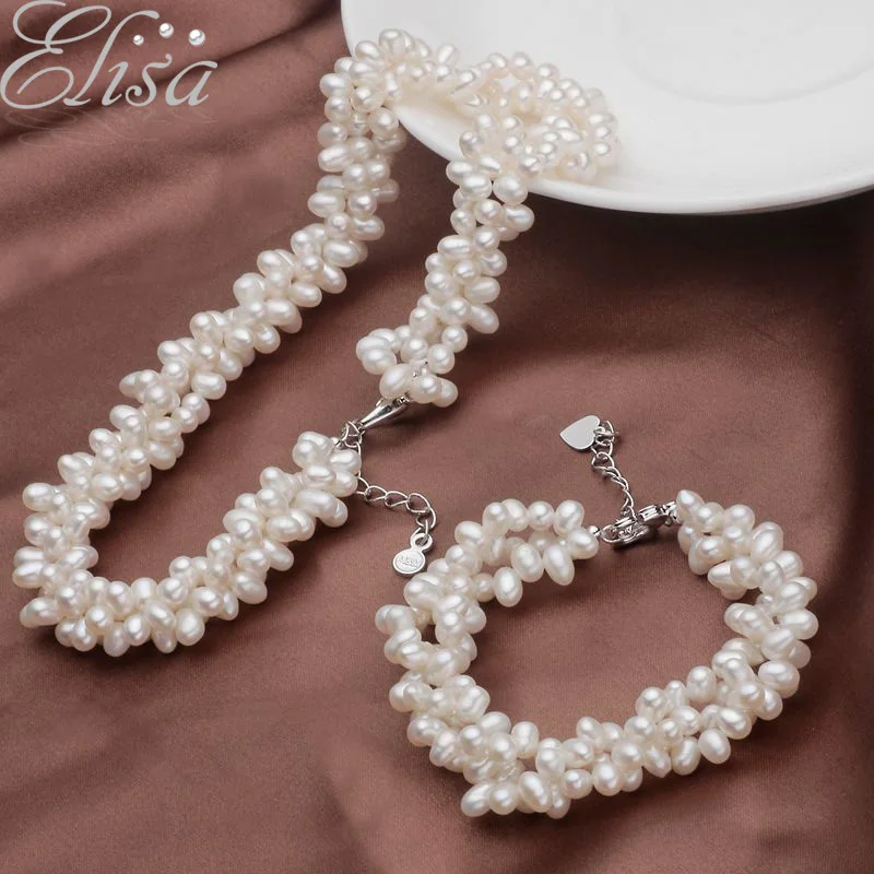 Elegant Real Pearl Jewelry Set 2Pieces(Rice Shape Natural Pearl Choker