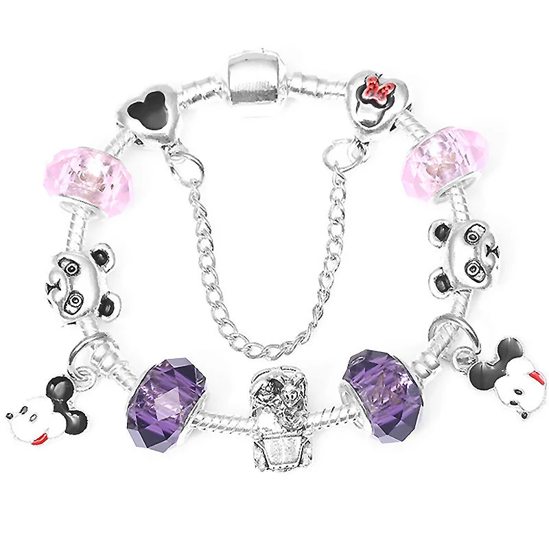 Boosbiy Dropshipping Cute Mickey Minnie Charm Bracelet For Women Kids With Silver Snake Chain Brand Bracelet Christmas Jewelry