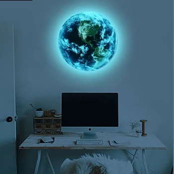 Hot sale 1PCS new Luminous blue earth Cartoon DIY 3d Wall Stickers for kids rooms bedroom