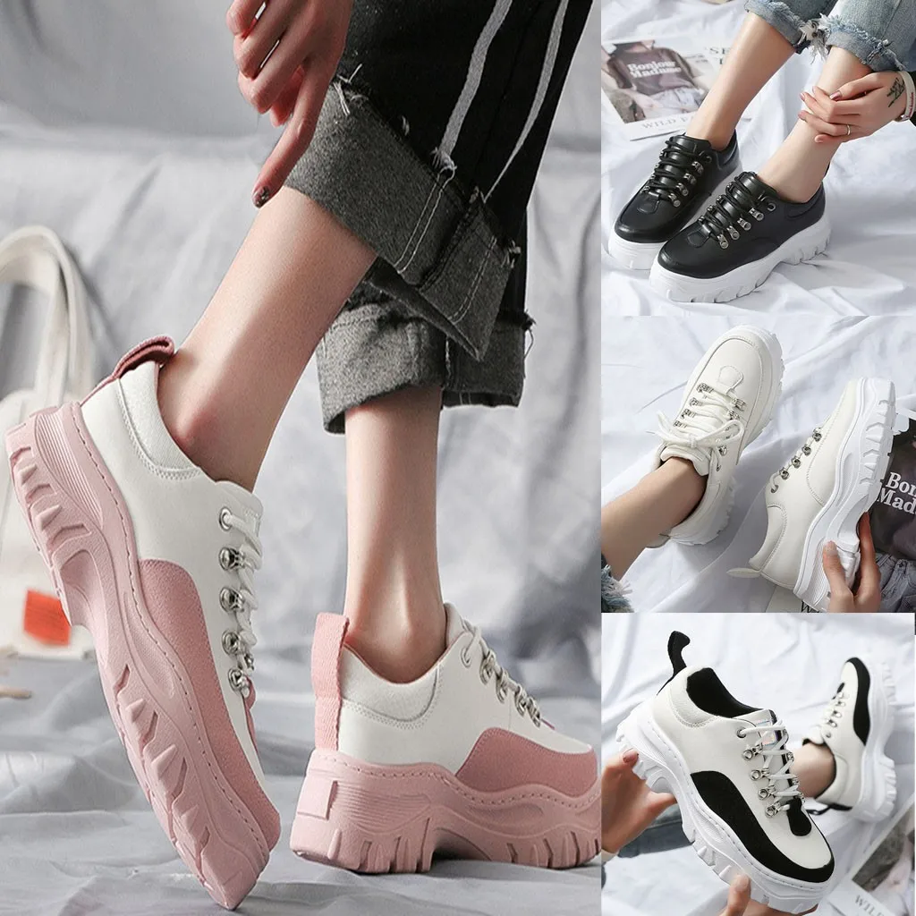 2019 Mixed Colors Fashion Women Platform Sneakers Breathable Comfortable Leisure Footwears,White,40