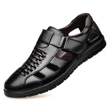 Мужские сандалии из натуральной кожи мужские уличные повседневные мужские кожаные сандалии для мужчин пляжная обувь римская обувь большие Size38-44