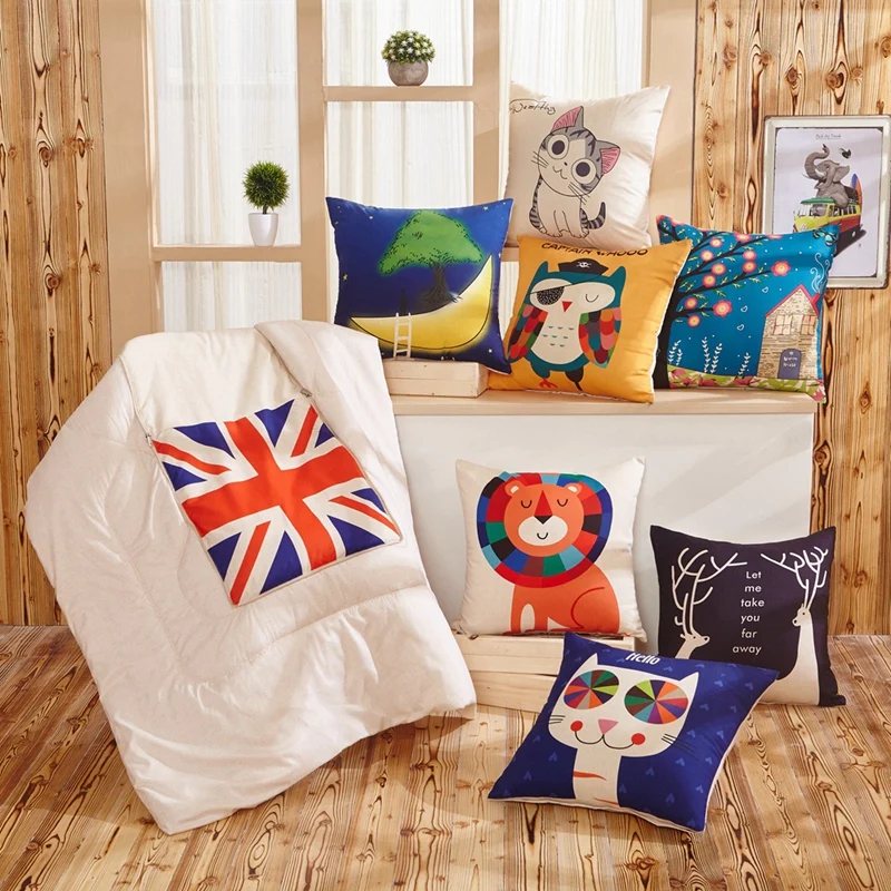 

40*40cm Cushion Blanket Dual Use Polyester Decorative Cats Dogs Printed Pillows Blankets Quilt for Car Sofa Office Home Decor