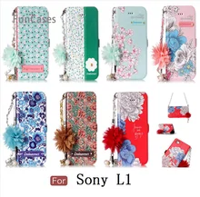 Pretty Blue Rose caso sFor Coque Sony L1 del grano de la PU cadena móvil espalda geométrica caso sFor Sony Xperia L1 celular Kasus