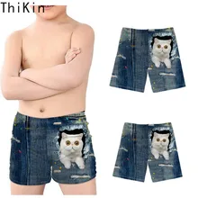 Тикин милый поддельный джинсовый Кот/котенок Темно-синие шортики для мальчика с принтом летние купальники пляжная одежда для плавания ming детская пляжная одежда для плавания