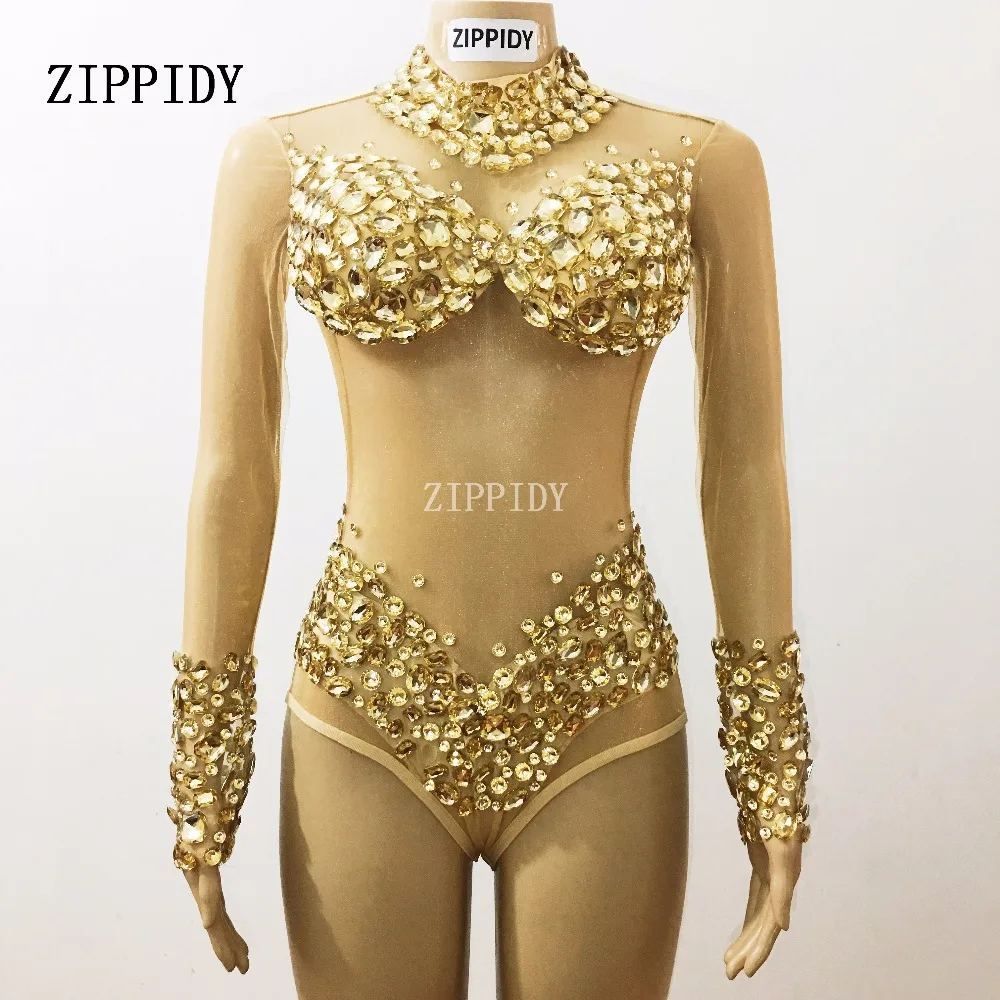 

Sparkly Big Stones Bodysuit Costume Nightclub one-piece Perspective Leotard Outfit Party Costume Rhinestones Mash Bodysuits