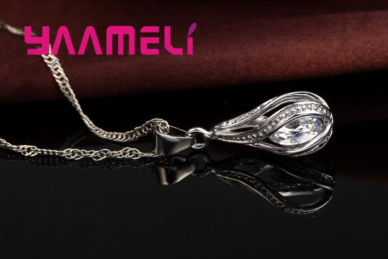 Hot Water Drop CZ 925 Sterling Silver Plated Jewelry Set