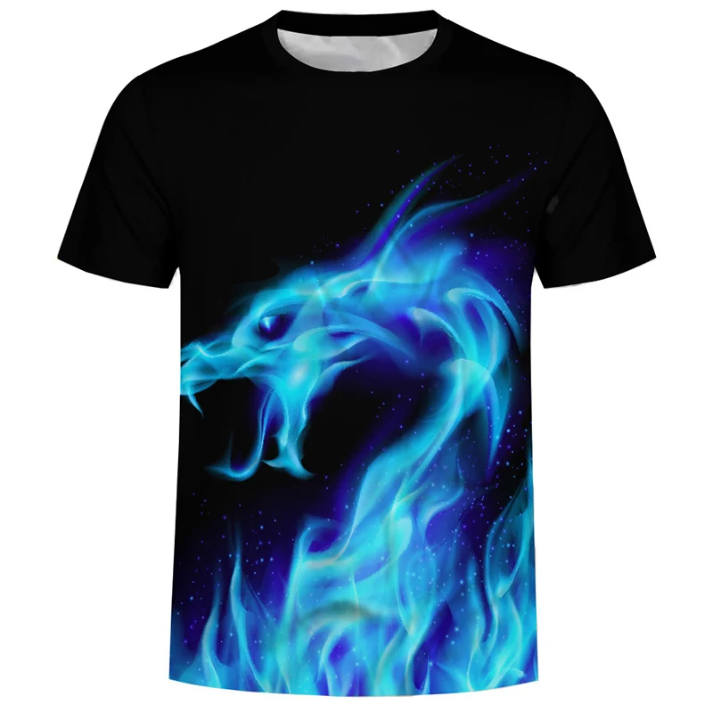 t shirt men brand clothing summer 3d Fire dragon printing t shirt male