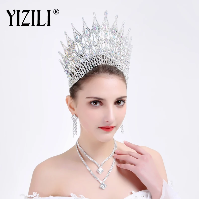 Новая Роскошная большая Европейская свадебная корона YIZILI для невесты