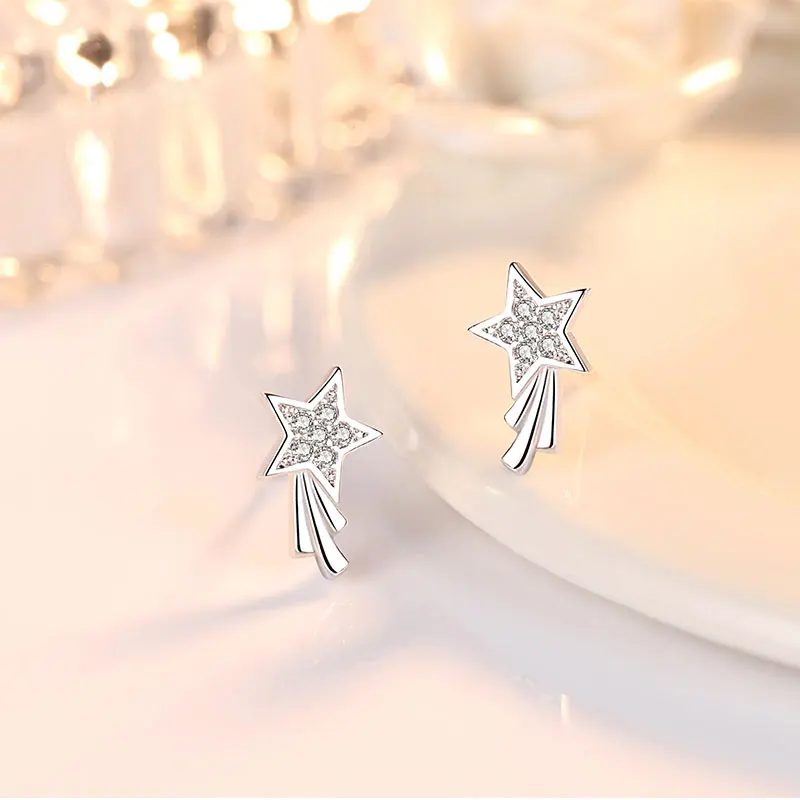 Женские серьги с кисточками ANENJERY простые милые из циркония микро звездой и 925