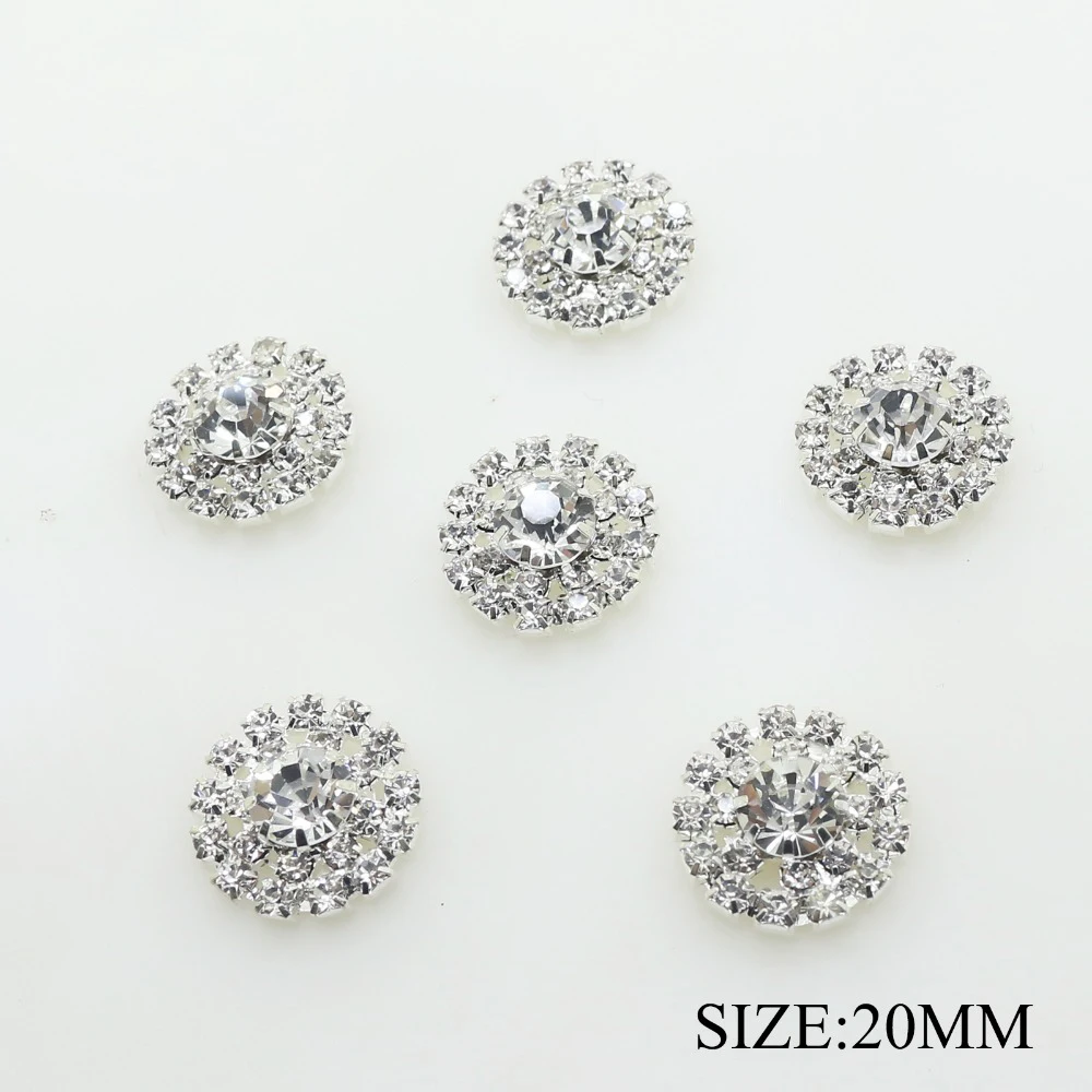 

New 10pcs/set 20MM Silver Rhinestone Buttons for Crafts Flatback Diamond Snap Button for Clothing Scrapbooking Hair Ribbon Decor
