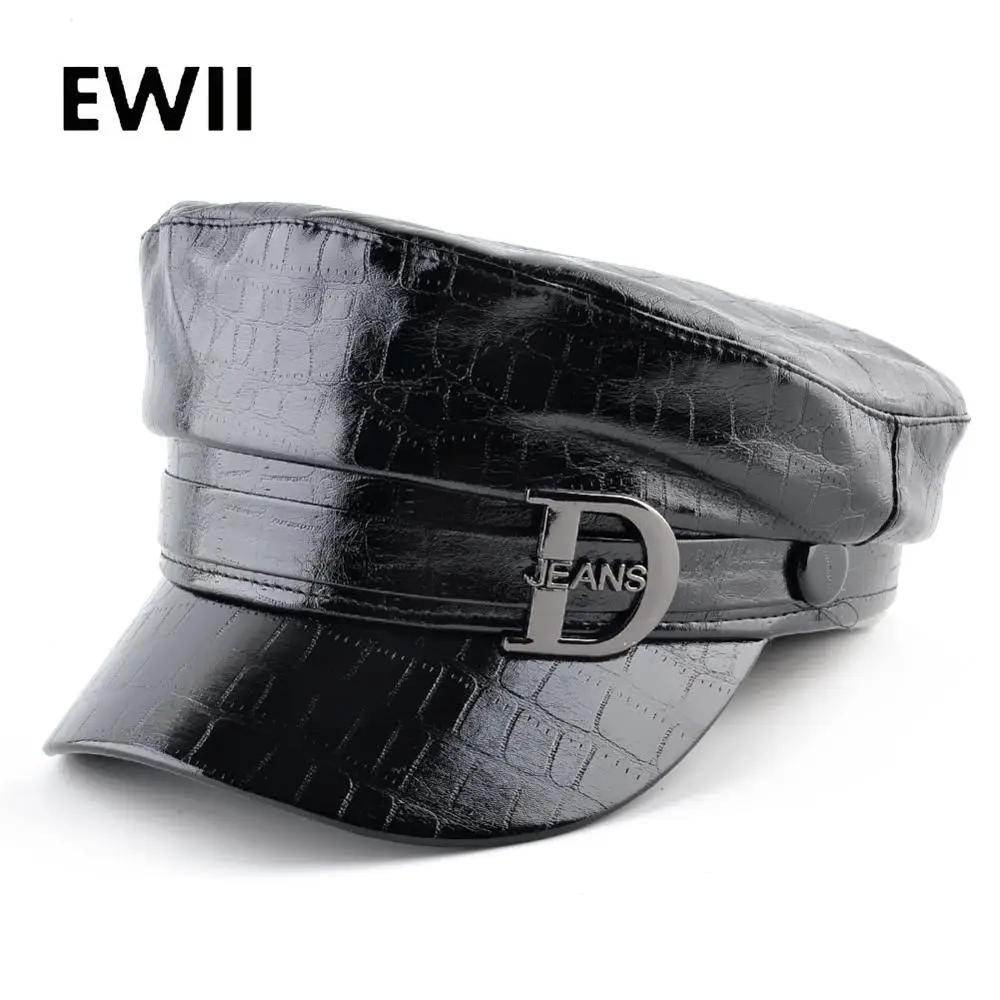 

Faux leather military caps women winter flat beret octagonal hats for women autumn newsboy cap retro french hat gorro feminino