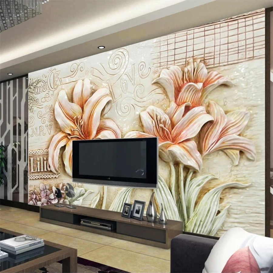 wellyu Custom Photo Wallpaper 3d Murals Stereo Relief Mural Lily Open Living Room TV Background Wall paper papel de parede | Обустройство