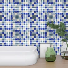 18pcs/set Blue Crystal Glass Tile 3D Mosaic Wall Sticker Waterproof Removable Self Adhesive Decal Bathroom Kitchen Home Decor 3d random design fresh green crystal glass mosaic backsplash pool wall tile bathroom kitchen decor sticker free shipping lsnsj06