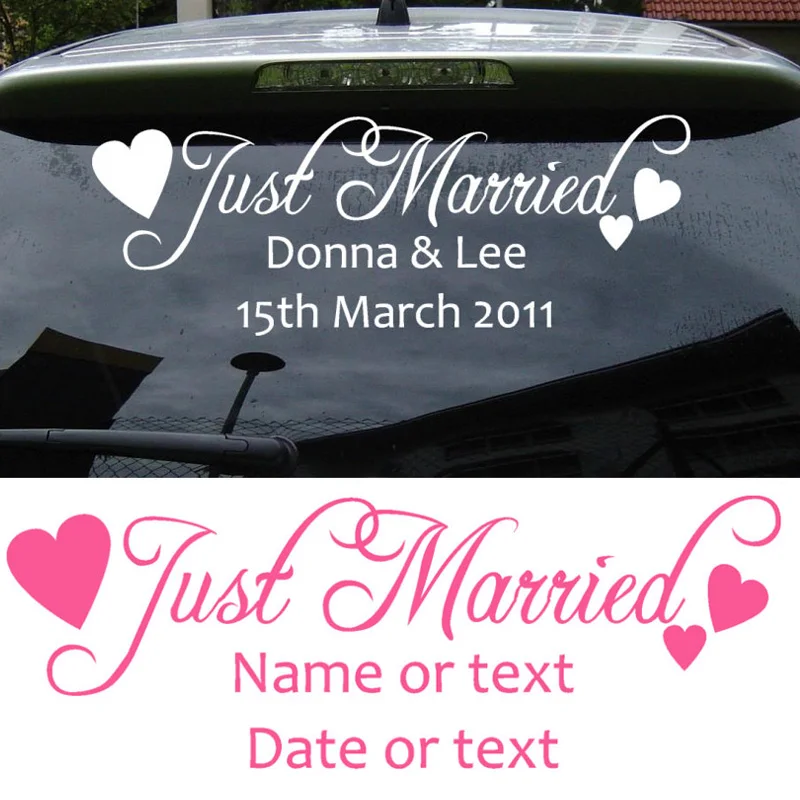 

Just Married Car Sticker Decal | Personalised Bespoke Custom Made | Adhesive Vinyl Sticker Waterproof Removable Murals WD33