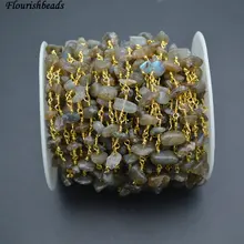 Натуральные блестящие лабрадоритовые бусины из кусочков камня ручной работы, антикоррозионные, 18 К, Золотая проволока, обернутая, соединенная цепочка на шею, 10 метров в партии