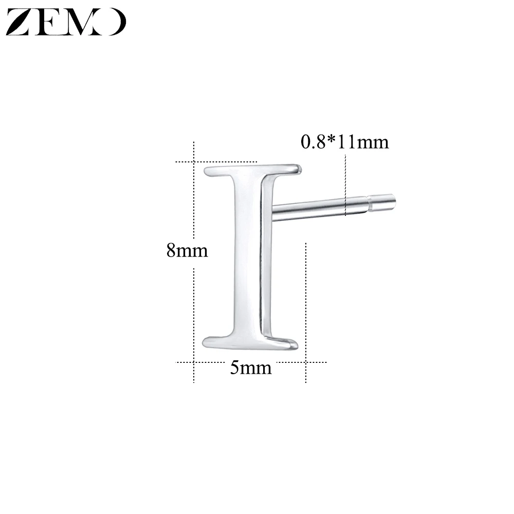 ZEMO серьги-гвоздики для женщин Настоящее серебро 925 проба серьги с инициалами Алфавит серьги-заклепки маленький милый букле d'oreile - Окраска металла: I