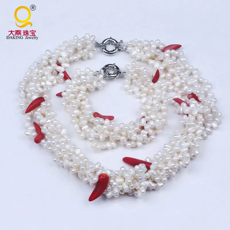 Колье и браслет с пресноводным жемчугом 5 рядов|jewelry sets|necklace and braceletbracelet necklace |