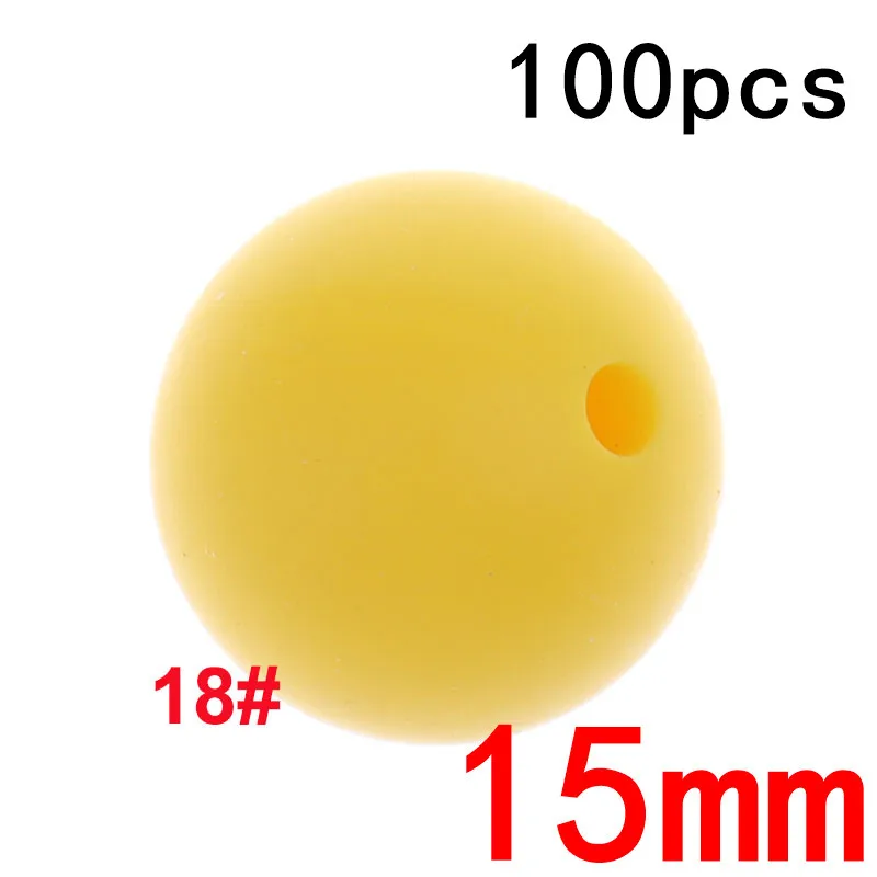 18yellow Fkisbox 100PC силиконовый Прорезыватель Beads15MM шарики Силиконовые Прорезыватели для зубов бусины Diy прорезиненное Силиконовое ожерелье для прорезывания зубов бусина Bpa бесплатно для кормления ребенка - Цвет: 18yellow
