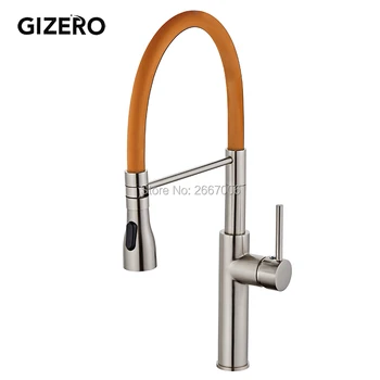 

GIZERO Free shipping Orange Spring Kitchen Faucet Brushed Nickle Finish Single Handle Hot Cold Water Crane Mixing Tap GI2069