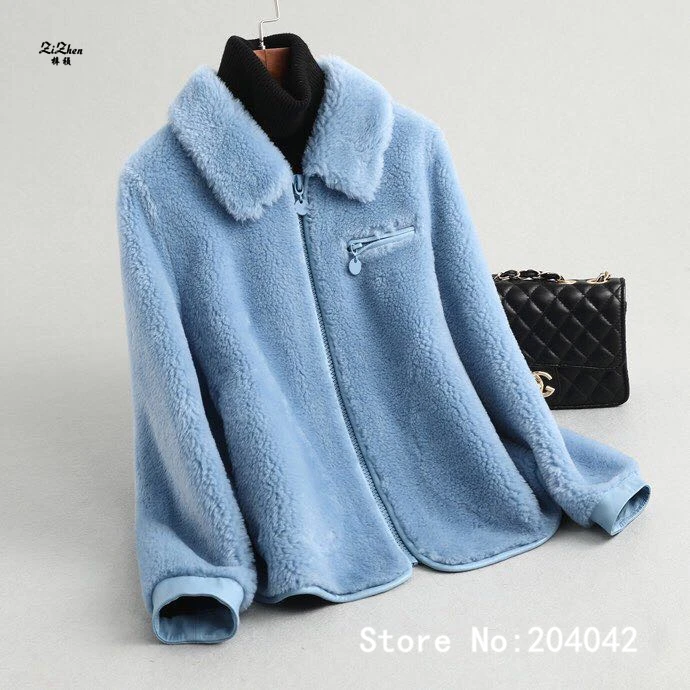 ZiZhen, Натуральная шерсть, однотонное пальто с натуральным мехом, с отложным воротником, куртка на молнии, шорты, весна-осень, новинка для женщин 190606-8,59339
