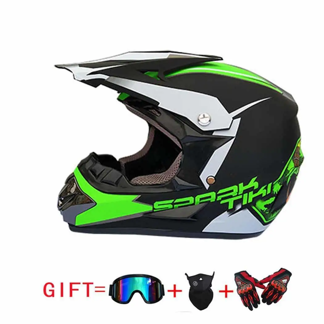 S Green Head MTB гоночный велосипед Мотоцикл Внедорожный шлем удобный Capacete дышащий мотоциклетный шлем с очками маска перчатки - Цвет: S Green Head