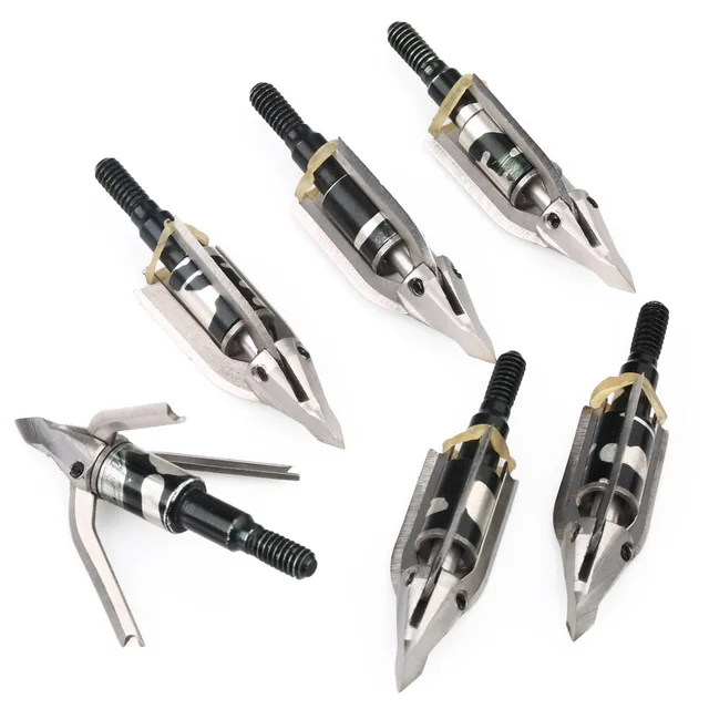 6PK Expandable Broadheads 100 Grain 3Blade 2" Cut Rotating Hunting