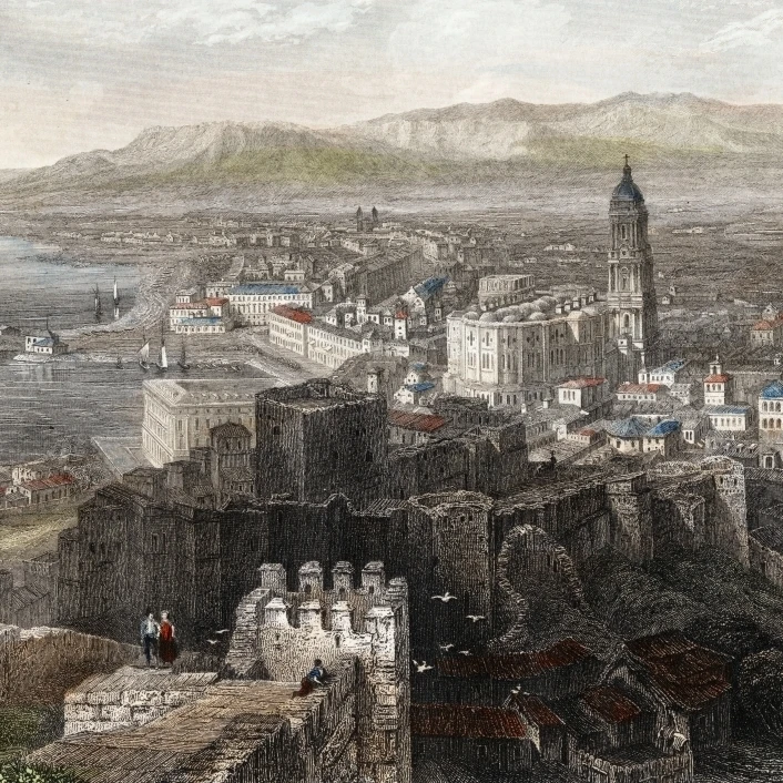 Spain  Malaga. General View. 1840 Steel Engraving  Lalaise Poster Print (36 x 24)