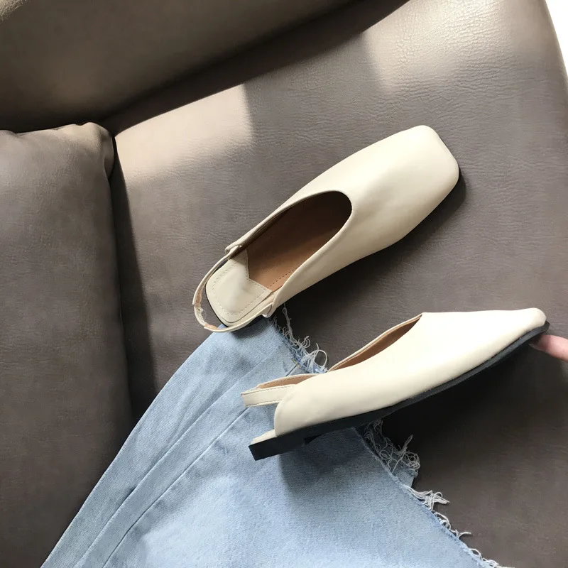 MONMOIRA Vintage Square Toe Slingback Women Mules Shoes Solid Flats Shoes for Women Elegant Ladies Shoes SWA0304