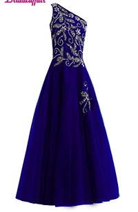 Синий Bridalaffairreal фото Vestido De Festa одно плечо Люкс beadingprom Платья для женщин блестящий вечернее платье халат вечер - Цвет: Синий