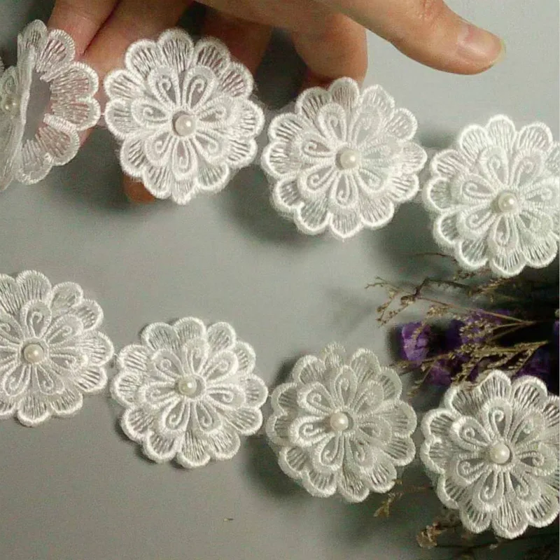 

10 x White Heart Flower Diamond Lace Edge Trim 5X5cm Wide Bridal Wedding Dress Ribbon Embroidered Applique Sewing Craft 5X5 cm