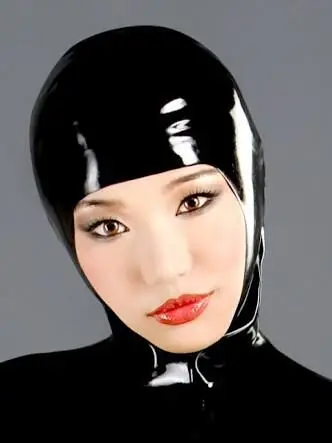 

Sexy Black Natural Latex Hood Open Face Fetish Rubber Mask with Zipper