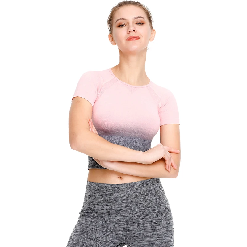 

Ombre Cropped 2019 new Seamless Gradual Sleeve GYM Top Crop Workout Gymnasium Shirts for Women Sports Energy