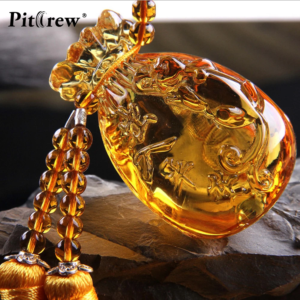 

Car Ornament Luxury Lucky "Bring you wealth" Crystal Clover Car Pendant Car Accessories Hanging Ornament For Car Rearview Mirror