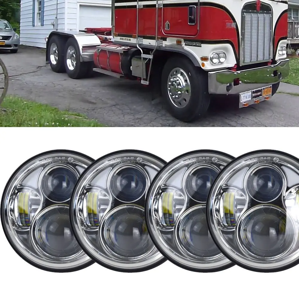 

KENWORTH 4pcs K100 Chrome / Black Round LED Headlights 4500LM High Low Beam
