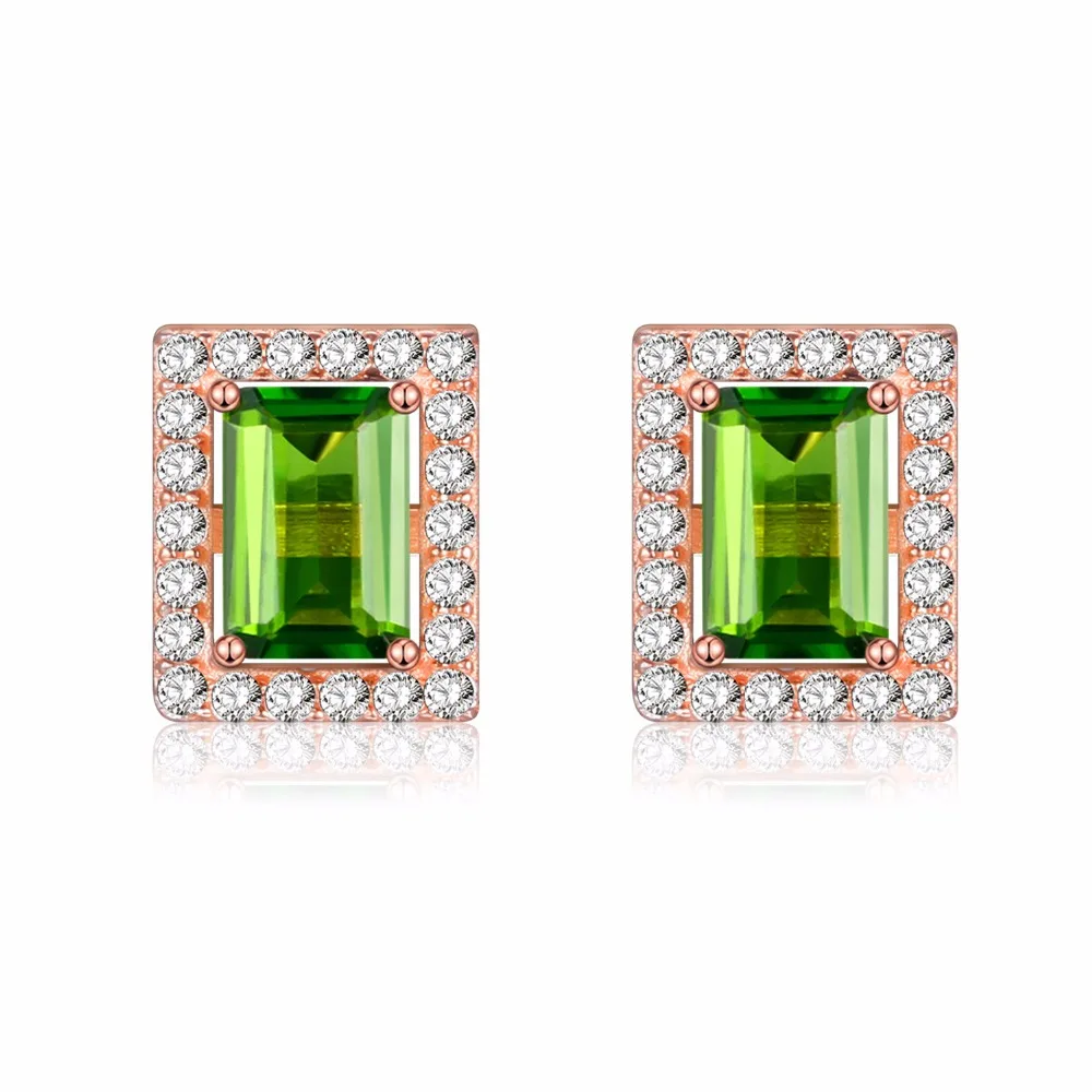 Almei 925 пробы серебро квадратные серьги с кристаллом из розового золота Цвет зелёный диопсид драгоценный камень серьги-гвоздики для Для женщин 40% FR004