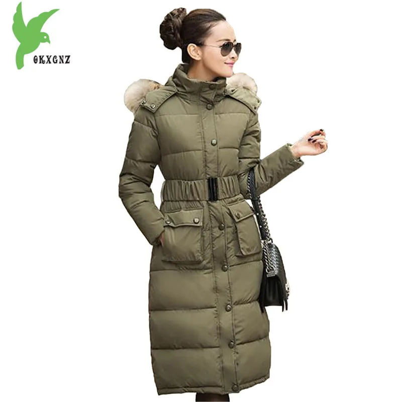 European New font b Women b font Winter Down Cotton Lengthened Coats Fashion Print Hooded Fur