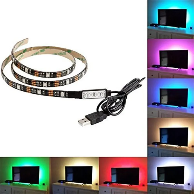 BO светодиодный ENGYE 5 В USB Порты и разъёмы Мощность RGB Светодиодные ленты light 5050 Водонепроницаемый гибкий светодиодный строка лента для ТВ фон