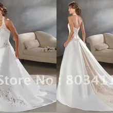 Лидер продаж Потрясающие линии Холтер атлас с вышивкой Свадебные платья