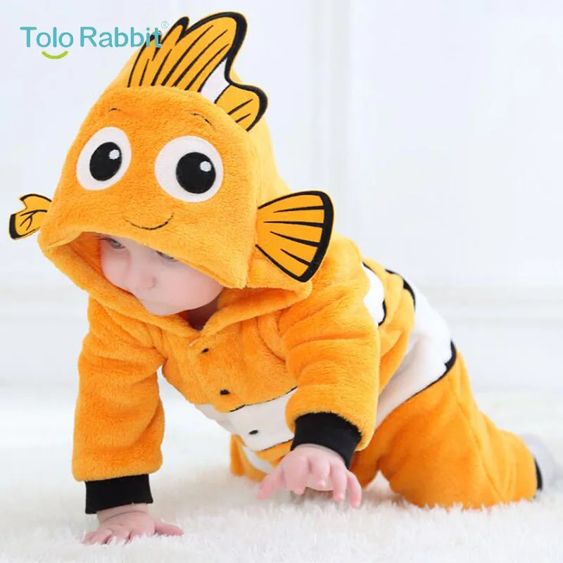 Baby Cartoon Rompers Newborn Hooded Toddler Clothing Boys Girls Minions Animal Jumpsuit Playsuit Costume Flannel Baby Rompers